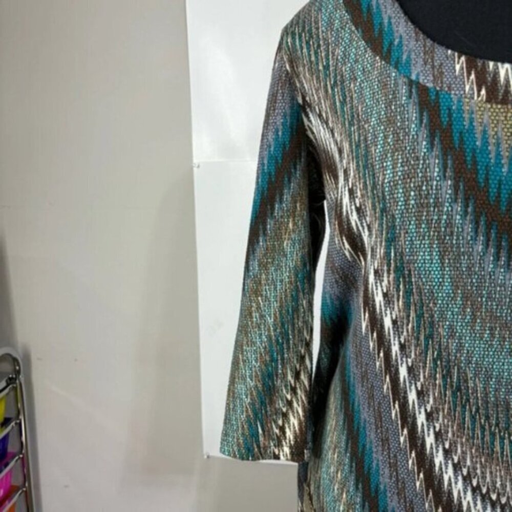 Papillon Dress Womens Large Knit Brown Turquoise 3/4 Sleeves - Picture 8 of 9